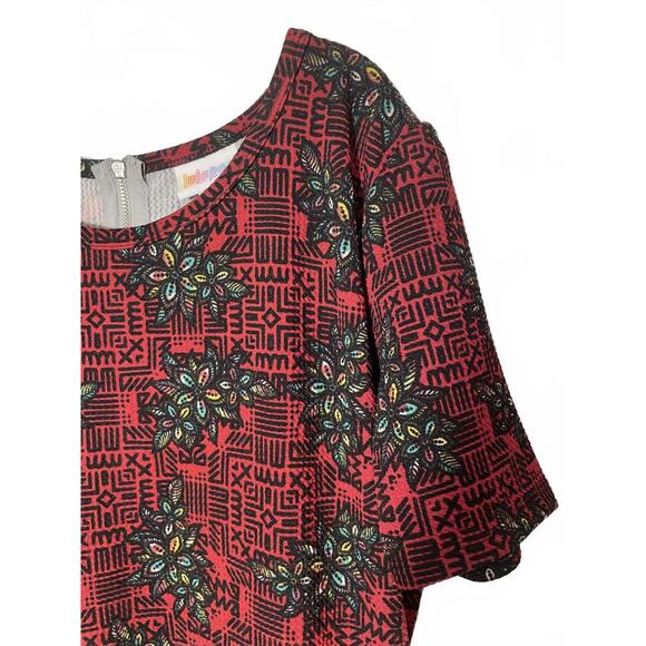 LuLaRoe Dress Women's Large Burgundy Red Floral Zip Back - Picture 5 of 10
